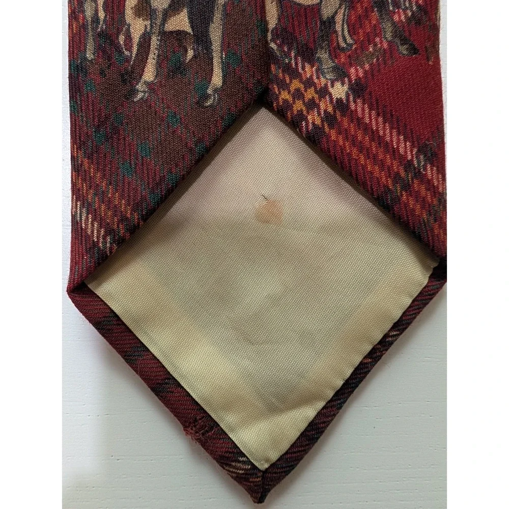 Polo Ralph Lauren Red Plaid Wool Fox Hunt Equestrian Horse Tie Made in USA